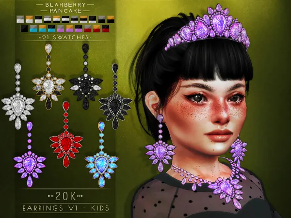 Alpha Blahberry Pancake 20K Earrings V1 KIDS VERSION by blahberry-pancake - The Sims 4 Custom Content