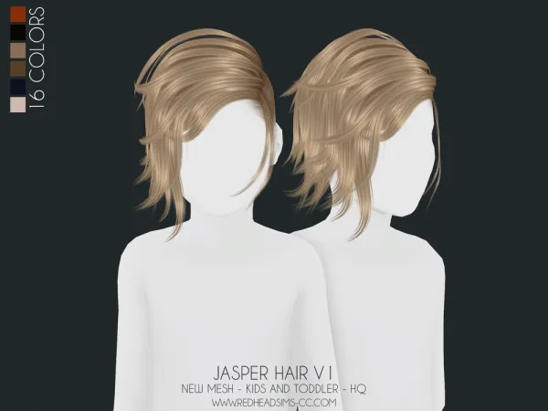 Alpha JASPER HAIR V1 KIDS AND TODDLER by redheadsims - The Sims 4 Custom Content