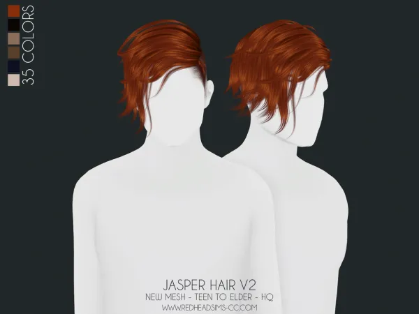 Alpha JASPER HAIR V2 by redheadsims - The Sims 4 Custom Content