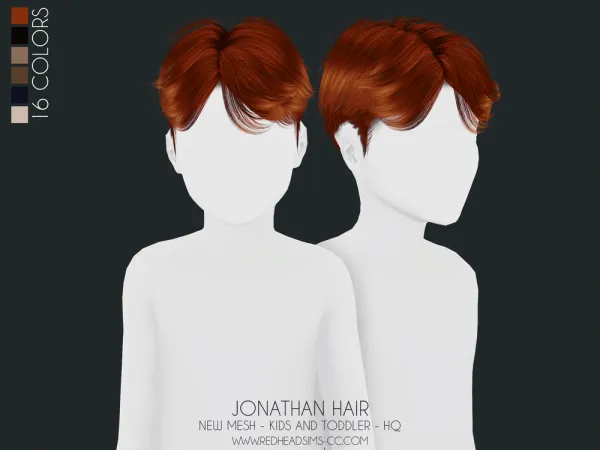 Alpha JONATHAN HAIR KIDS AND TODDLER by redheadsims - The Sims 4 custom content