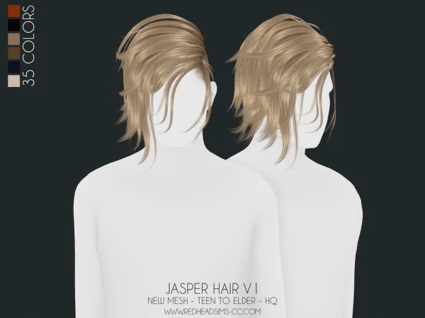 Alpha JASPER HAIR V1 by redheadsims - The Sims 4 Custom Content