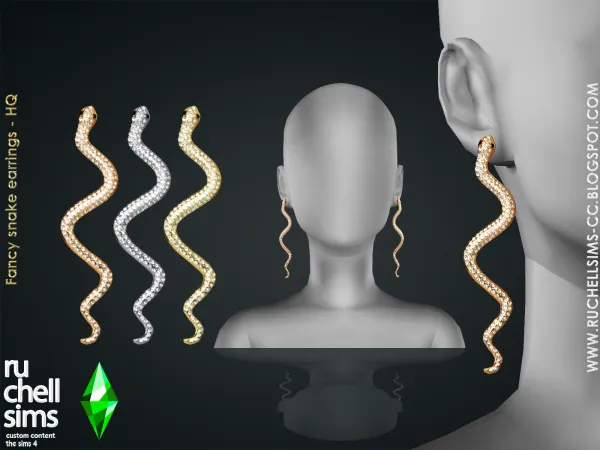 Alpha Fancy Snake Earrings by ruchellsims - The Sims 4 Custom Content