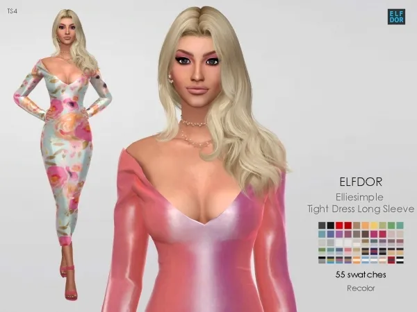 Alpha Elliesimple Tight Dress Long Sleeve RC by elfdor - The Sims 4 Custom Content