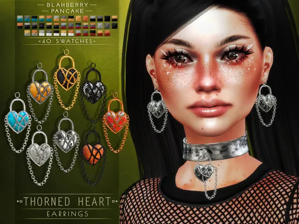 Alpha Blahberry Pancake Thorned Heart Earrings by blahberry-pancake - The Sims 4 Custom Content