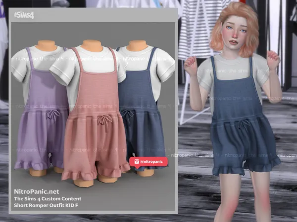 Alpha Short Romper Outfit KID F by nitropanic - The Sims 4 Custom Content