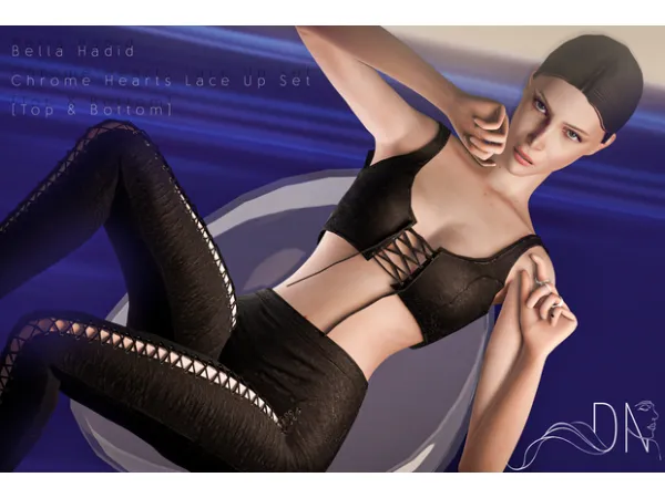 Alpha Bella Hadid Leather Lace Up Set by simsfinds - The Sims 4 Custom Content