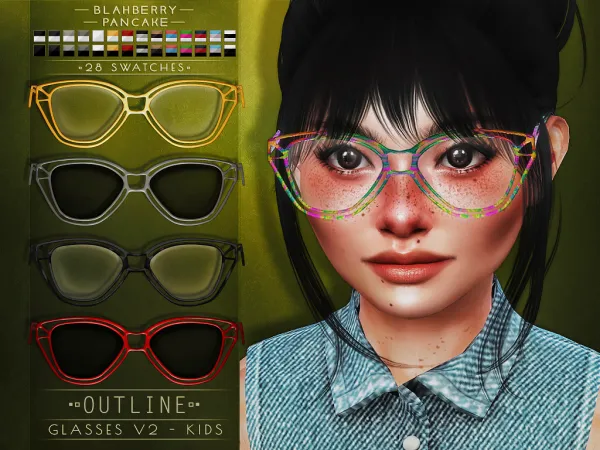 Alpha Outline Glases V2 KIDS - The Sims 4 Custom Content