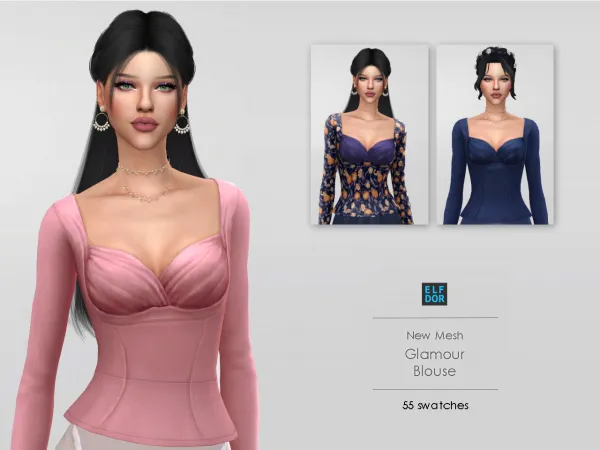 Maxis Match Glamour Blouse Mesh Edit by elfdor - The Sims 4 Custom Content