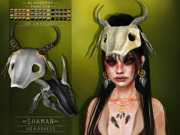 Alpha Blahberry Pancake Shaman Headdress (unisex) by blahberry-pancake - The Sims 4 Custom Content