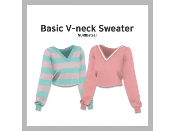 Maxis Match [NURI] Basic V neck Sweater by simsfinds - The Sims 4 Custom Content