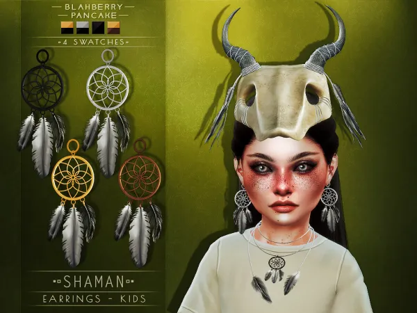 Alpha Blahberry Pancake Shaman Earrings KIDS by blahberry-pancake - The Sims 4 Custom Content