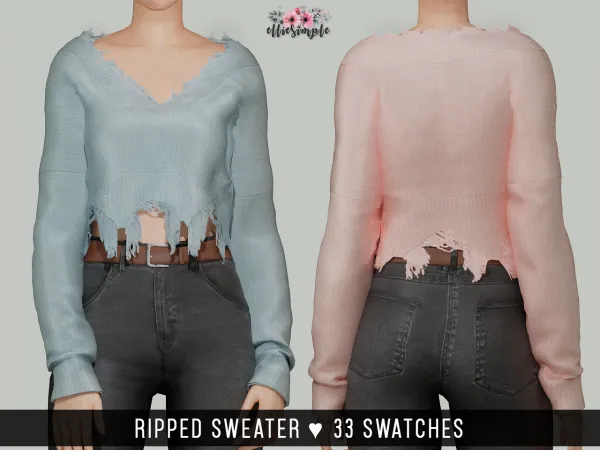 Alpha Elliesimple Ripped Sweater by elliesimple - The Sims 4 Custom Content