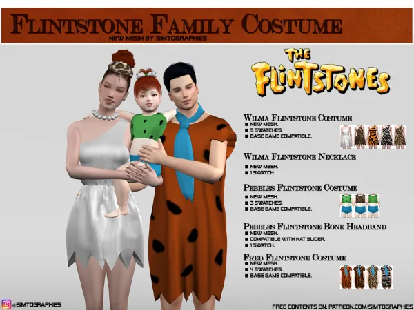 Alpha Flintstone Family Costume by simtographies - The Sims 4 Custom Content