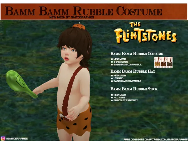 Alpha Bamm Bamm Rubble Costume by simtographies - The Sims 4 Custom Content