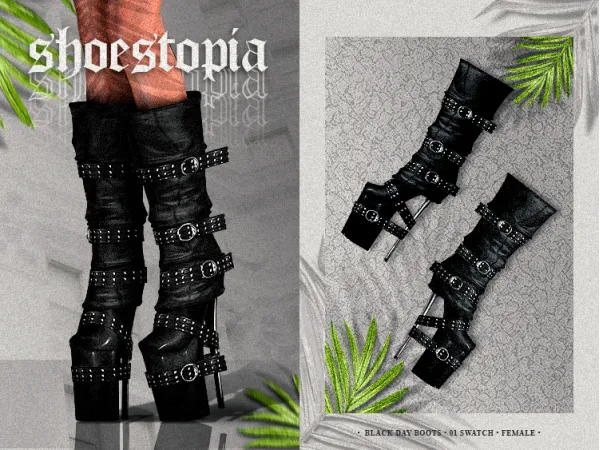 Alpha shoestopia black day boots by shoestopia - The Sims 4 Custom Content