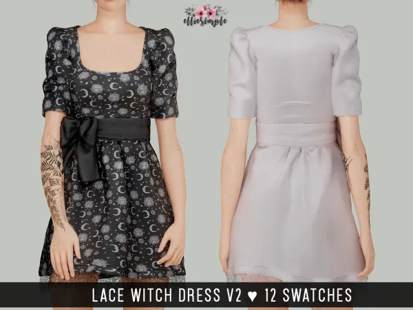 Alpha Elliesimple Lace Witch Dress (v2) by elliesimple - The Sims 4 Custom Content