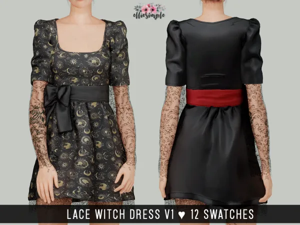 Alpha Elliesimple Lace Witch Dress (v1) - The Sims 4 Custom Content