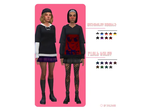 Maxis Match OVERSHIRT HOODIE PLAID SKIRT by eviesar - The Sims 4 Custom Content