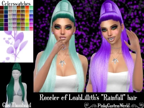 Alpha PinkyCustomWorld's Recolor of LeahLillith's Rainfall hair by thesimsresource - The Sims 4 Custom Content