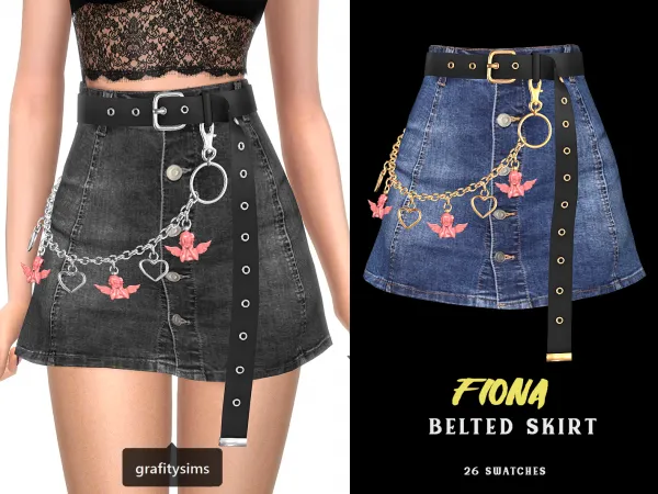 Alpha Fiona Belted Denim Skirt with Chains - The Sims 4 Custom Content