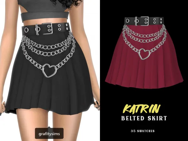 Alpha Katrin Belted Skirt with Chains by grafity-cc - The Sims 4 Custom Content