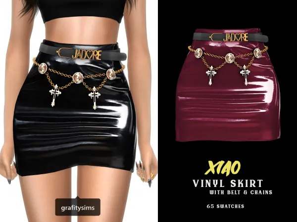 Alpha Xiao Vinyl Belted Skirt with Chains by grafity-cc - The Sims 4 Custom Content