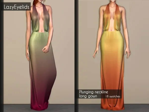 Alpha Plunging neckline long gown by lazyeyelids - The Sims 4 Custom Content
