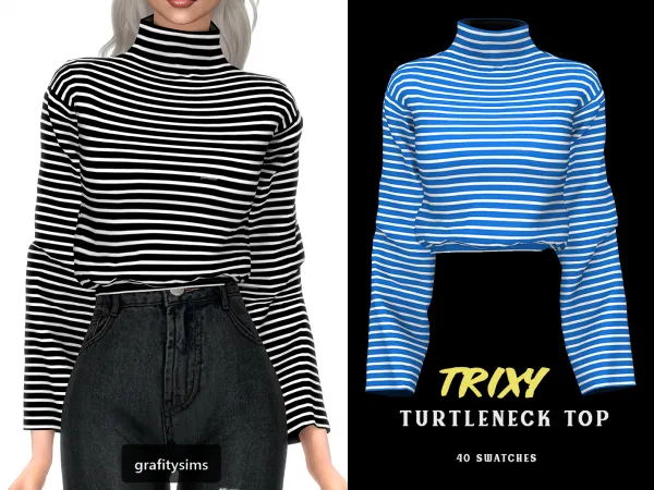 Alpha Trixy Turtleneck Top by grafity-cc - The Sims 4 Custom Content