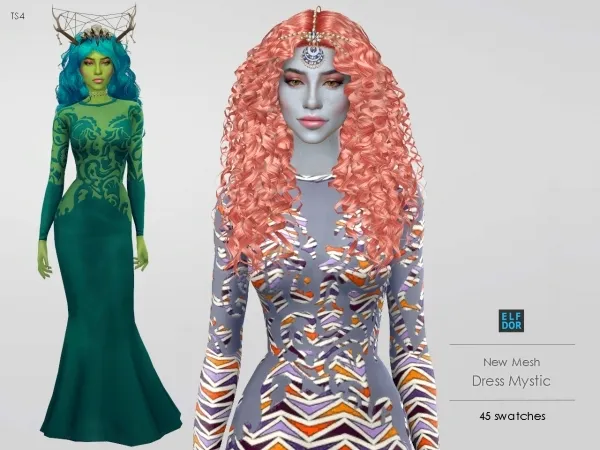 Maxis Match Dress Mystic 2 versions by elfdor - The Sims 4 Custom Content