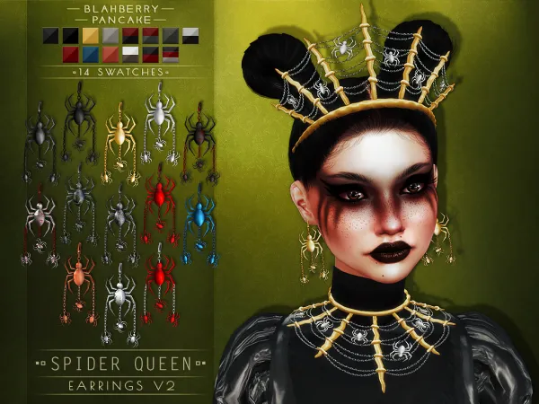 Alpha Blahberry Pancake Spider Queen Earrings V2 by blahberry-pancake - The Sims 4 Custom Content