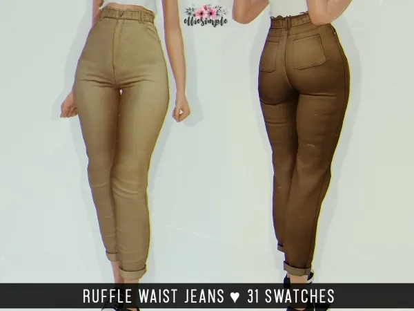 Alpha Elliesimple Ruffle Waist Jeans by elliesimple - The Sims 4 Custom Content