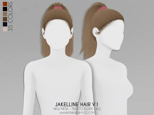 Alpha JAKELLINE HAIR V1 by redheadsims - The Sims 4 Custom Content