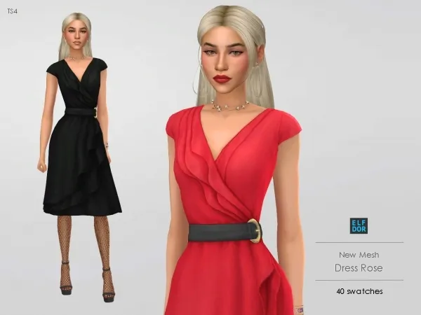 Maxis Match Dress Rose by elfdor - The Sims 4 Custom Content