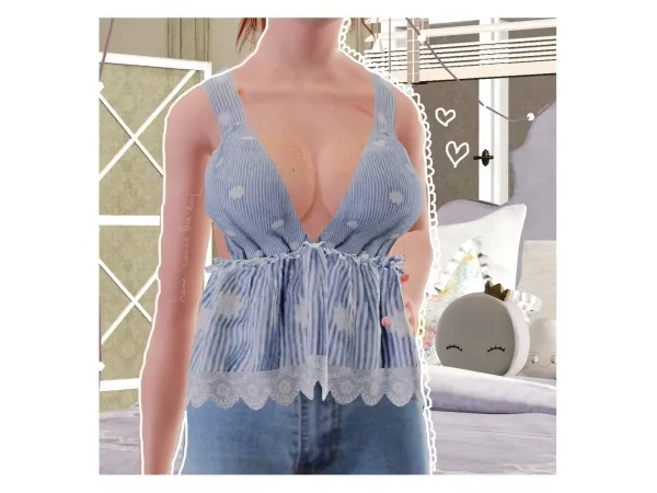 Cheriesun Pinstripe Top by simsfinds - The Sims 3 Custom Content