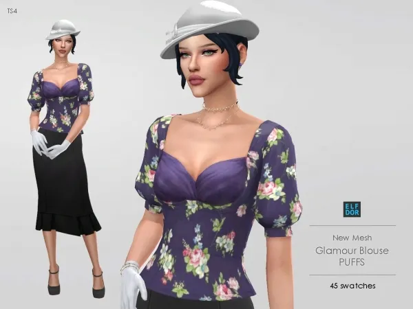 Maxis Match Glamour Blouse Puffs Sleeves by elfdor - The Sims 4 Custom Content