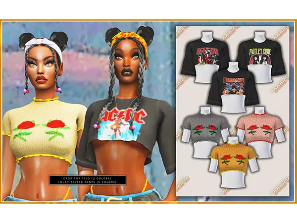 Alpha dorific_CROP TOP W RUFFLES CROP TOP LOUSY SHIRT by dorific-cc - The Sims 4 Custom Content