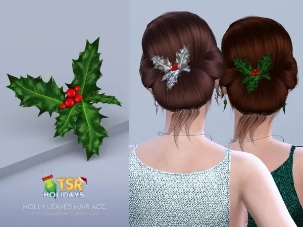 Alpha sugar owl's Holiday Wonderland Holly Leaves hair acc - The Sims 4 Custom Content