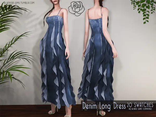 Alpha Long Denim Dress BRsims by bluerose-sims - The Sims 4 Custom Content
