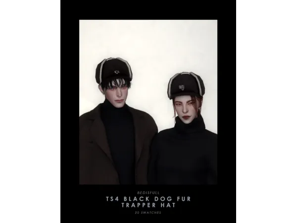 Alpha BED_TS4 FMM Black dog fur trapper hats by simsfinds - The Sims 4 Custom Content