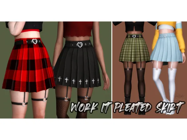 Maxis Match Work It Pleated Skirt Trigger Garter Tights by simsfinds - The Sims 4 Custom Content