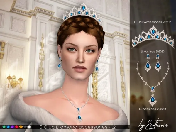 S Club Diamond Crown Earrings and Necklace 4t2 sims by esotheria - The Sims 2 Custom Content