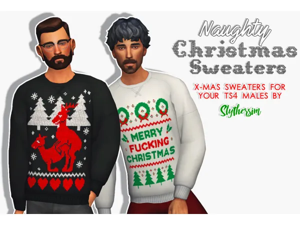 Maxis Match Naughty Xmas Sweaters by simsfinds - The Sims 4 Custom Content