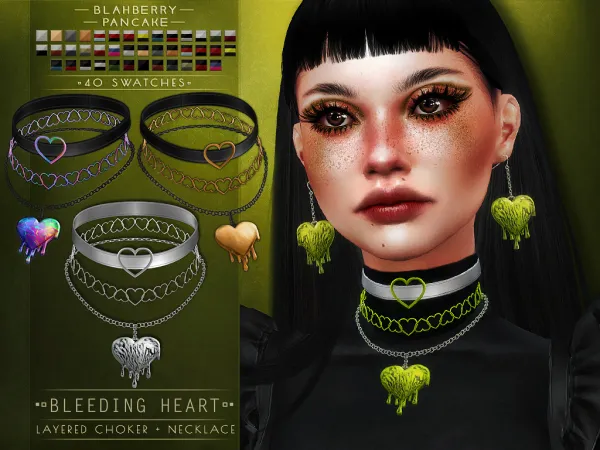 Alpha Blahberry Pancake Bleeding Heart Layered Choker Necklace by blahberry-pancake - The Sims 4 Custom Content