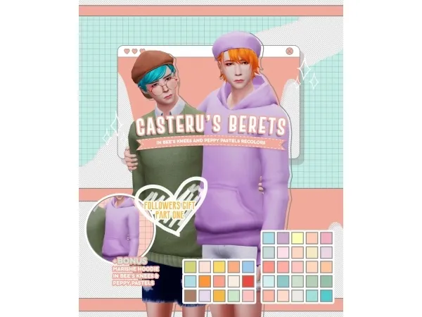 Maxis Match Backwards Beret Cap Taehyung Beret Marishe Large Hoodie - The Sims 4 Custom Content