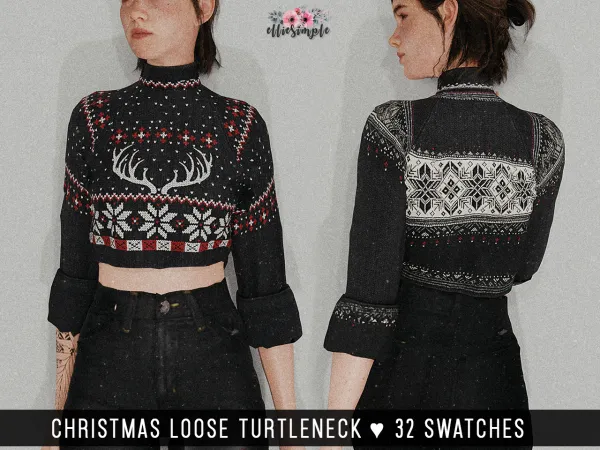 Alpha Elliesimple Christmas Loose Turtleneck by elliesimple - The Sims 4 Custom Content