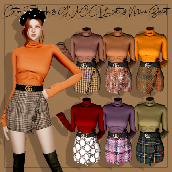 Alpha [RIMINGS] Cotton Turtleneck & GUCCI Belt & Mini Skirt by simsfinds - The Sims 4 custom content