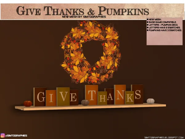 Alpha Give Thanks Letters + Deco Pumpkins by simtographies - The Sims 4 custom content