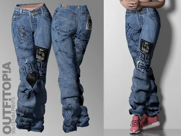 Alpha 90s Denim Pants - The Sims 4 Custom Content