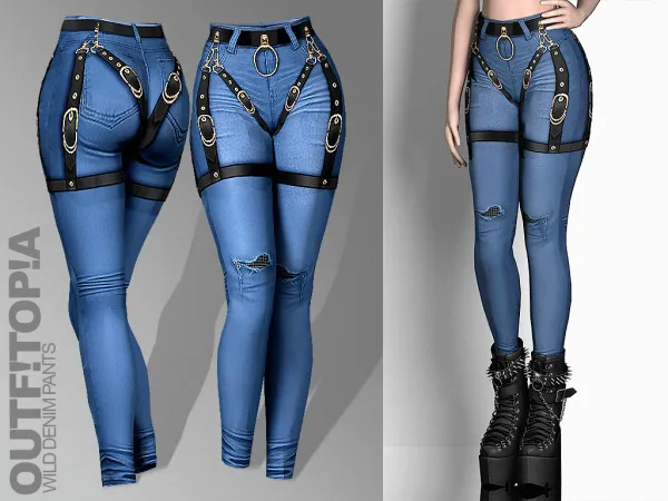 Alpha outfitopia wild denim pants by outfitopia - The Sims 4 custom content