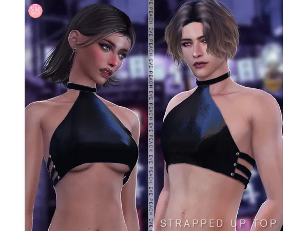 Alpha Strapped Up Top by simsfinds - The Sims 4 Custom Content